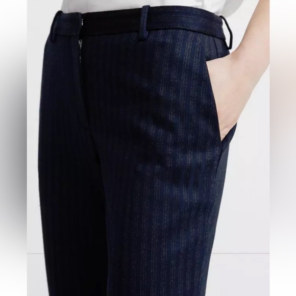 Theory Tailor Trouser C Cropped Dress Pant Pale Stripe Knit Navy Blue Size 00 - Picture 2 of 13
